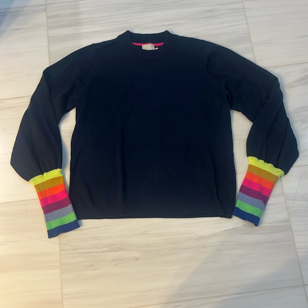 Whisper by Brodie Cashmere Crew Neck Striped Cuff Sweater